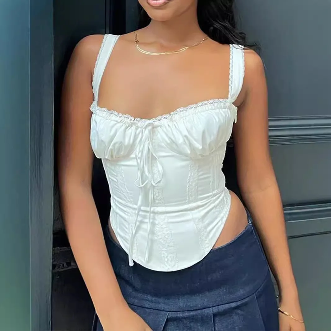 

Новый кружевной лоскутный ремешок, сексуальный топ для женщин, бандажный жилет через плечо, пикантный топ для девочек, вязаный тонкий осенний сезон