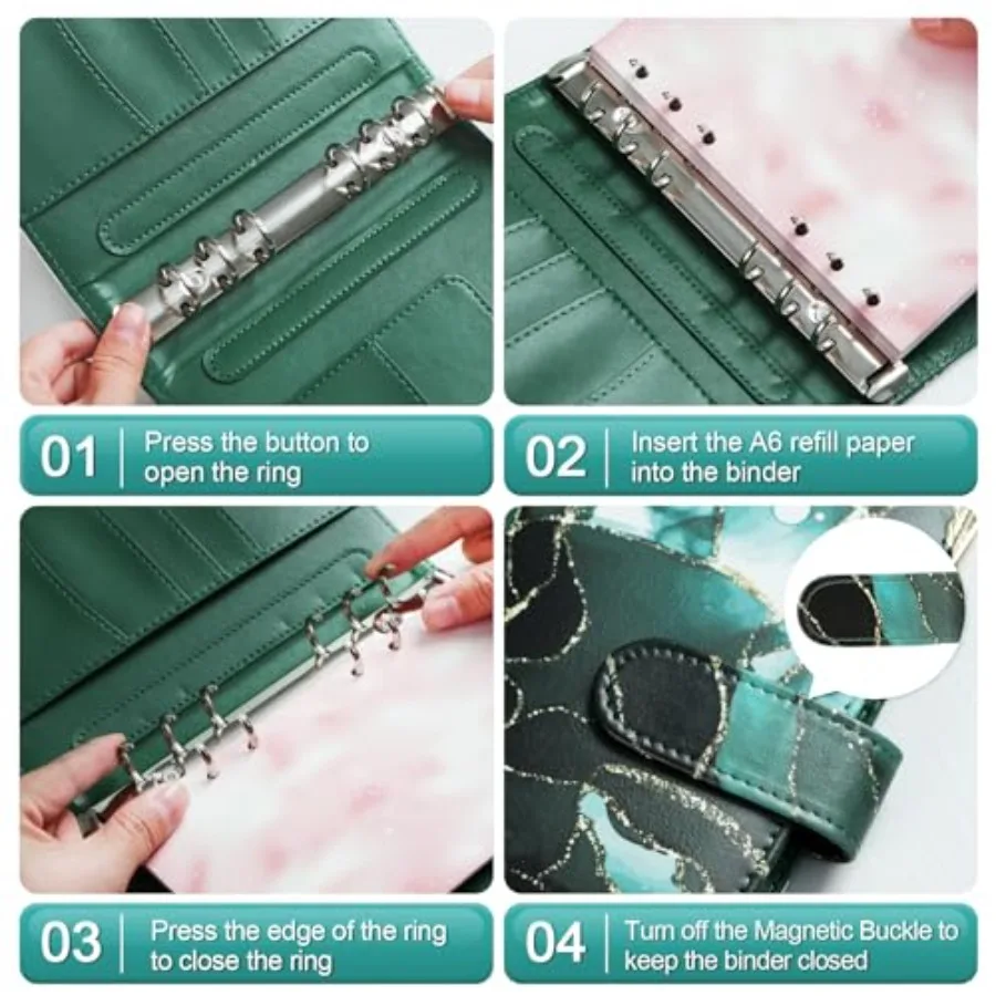A6 Refillable Notebook Binder PU Leather 6 Ring Budget Binder Organizer for A6 Filler Paper, Loose Leaf Personal Planner Binder view 5