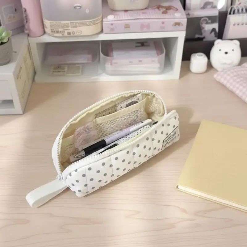 Minimalist Polka Dot Design Pencil Case Large Capacity Portable Multi Functional Pen Bag Stationery Bag Student Gift B.H