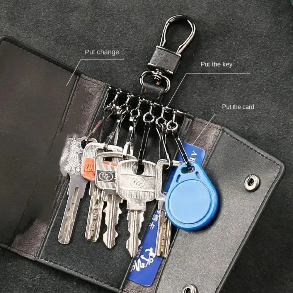 2 in 1 Key Holder Bag PU Leather Waterproof Pull Out Keychain Pouch Solid Color Mini Storage Bag Housekeeper Holders