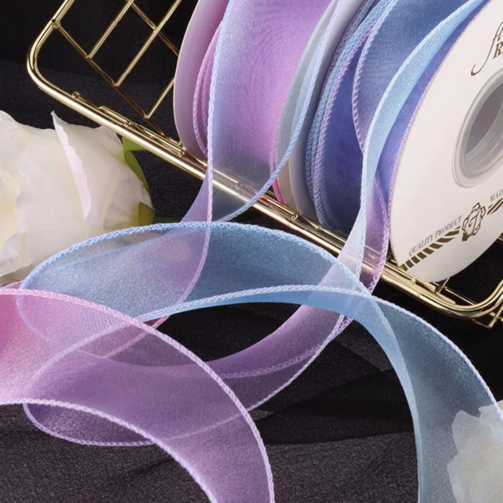 40mm/5m Colourful Gradient Fishtail Yarn Ribbon Fantasy Mesh Ribbon For Baby Shower Gift Wrapping Hair Corsages DIY Crafts view 6