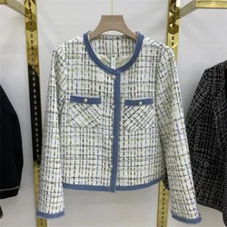 Autumn Winter 2026 Houndstooth Coat Fashion Small Fragrance Jacket Women's New High-Grade Outerwear Knitted Cardigan Female Tops