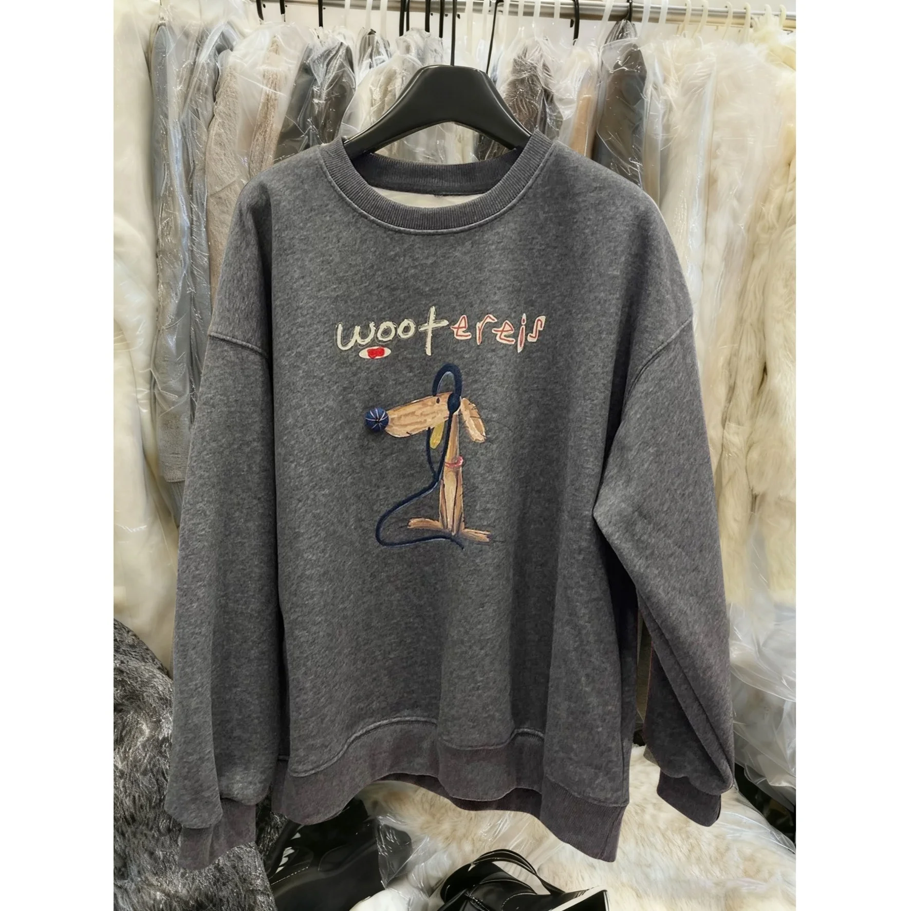 Felpa con Cappuccio Oversize con Stampa Cartoon di Cani, Casual da Donna, Anti-Invecchiamento, Nuova Versione Coreana Autunno Inverno