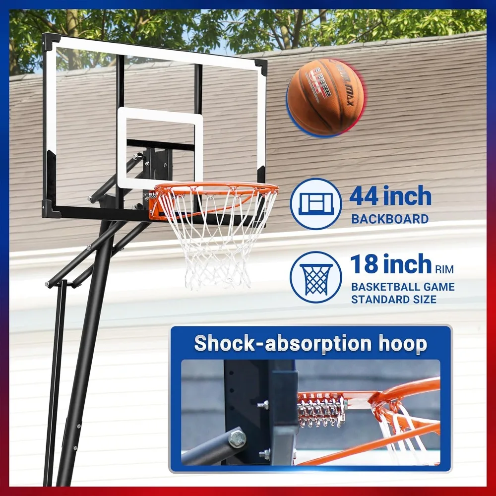 Portable Outdoor Basketball Hoop with Shatterproof Backboard and Large Base, Suitable for Youth and Adults, Durable Basketball G