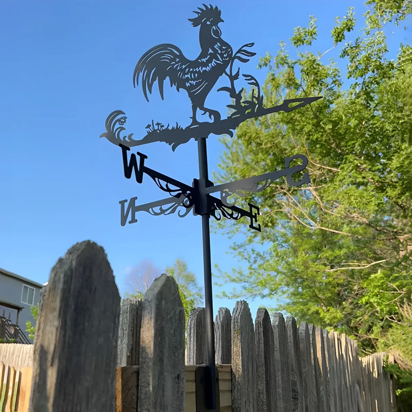 Rooster Cock Weathervane Silhouette Art Black Metal Chicke Wind Vanes Outdoors Decorations Garden for Roof Yard Building