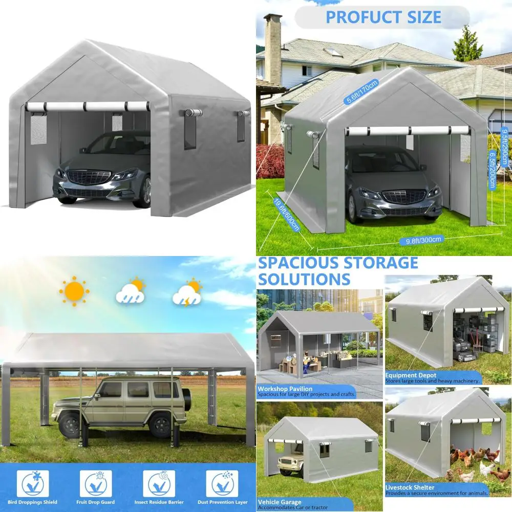 

Carport 10x20 футов для тяжелых условий эксплуатации с закатанными окнами, портативный гараж со съемными боковыми стенками и дверями, автомобильный навес с мешками с песком все