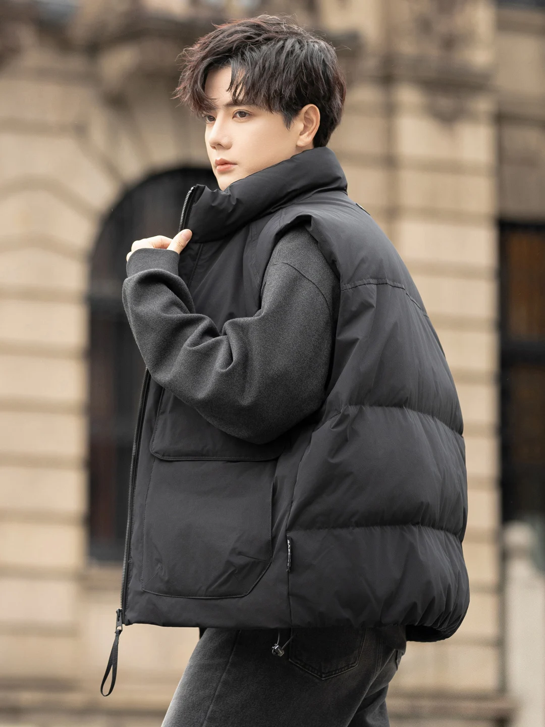 

Мужской пуховый жилет: теплая верхняя одежда в стиле ретро, американская рабочая одежда, молодежный стиль, для путешествий, из полиэфирного волокна, на молнии