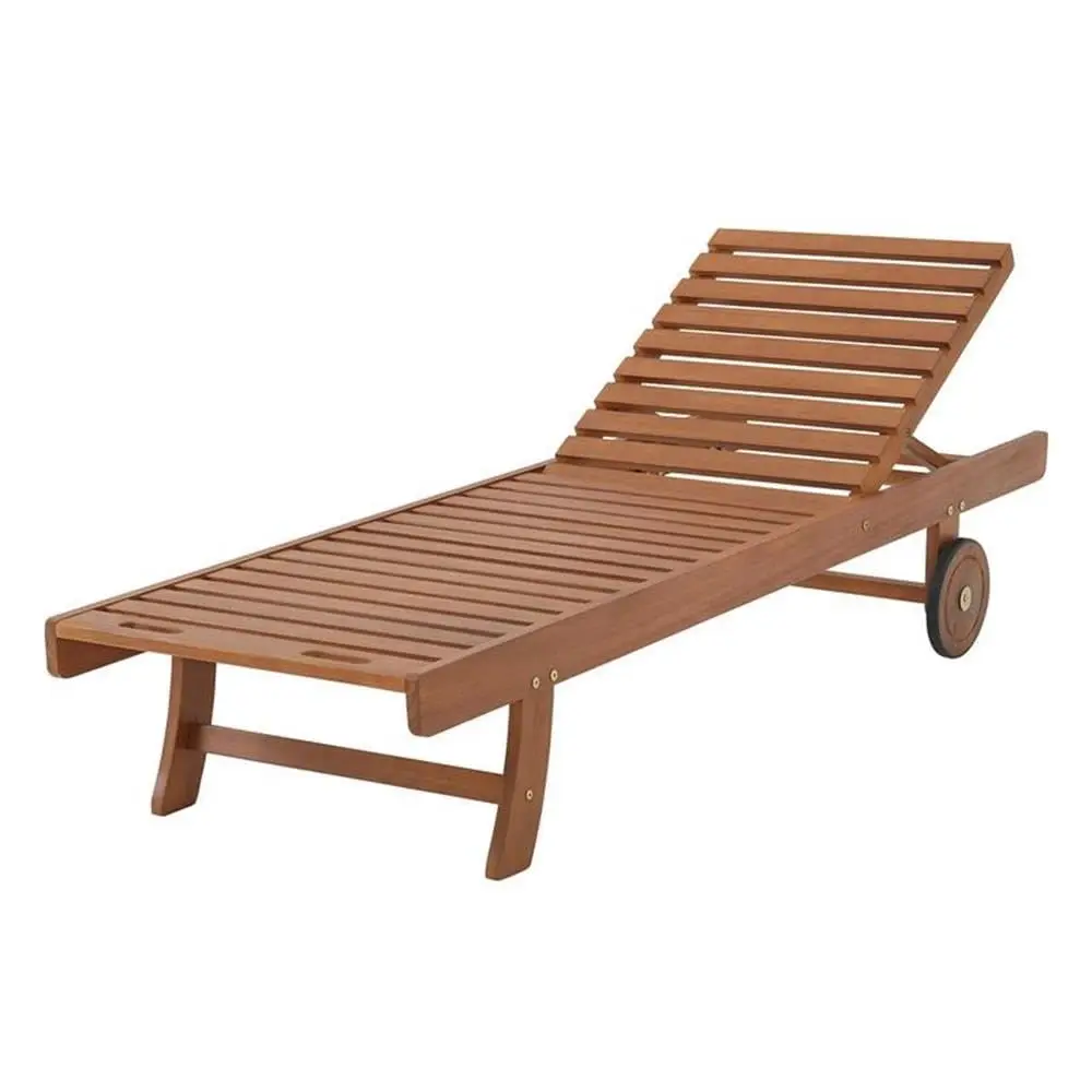 

Eucalyptus Wood Outdoor Reclining Lounge Chair with Wheels 5 Position Adjustable Back 73 in. x 24 in. Weather-Resistant and