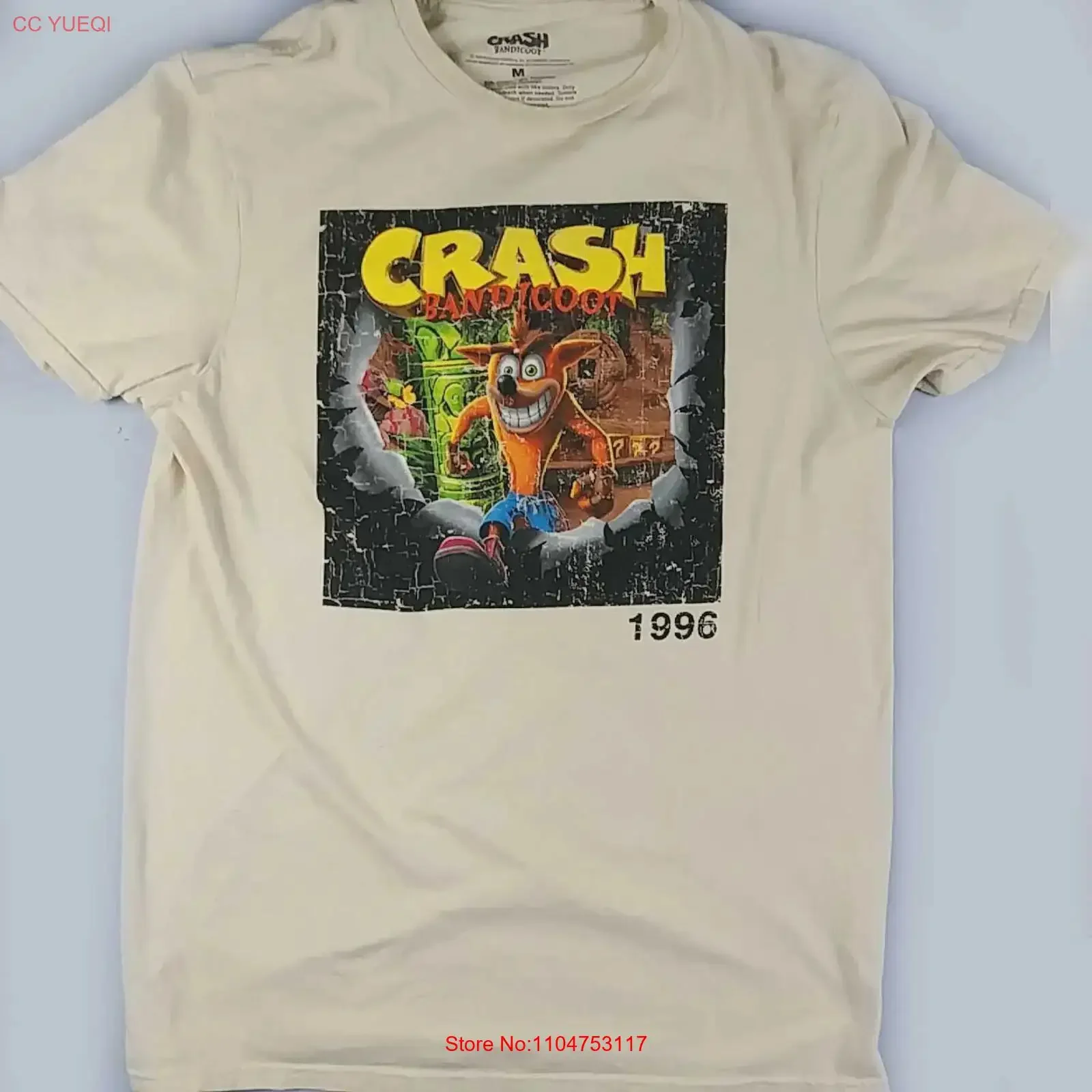 2023 Crash Bandicoot Beige 2 Sided T Shirt Size Medium Spin Jump Wump vintage Washed Versatile streetwear designer clothes