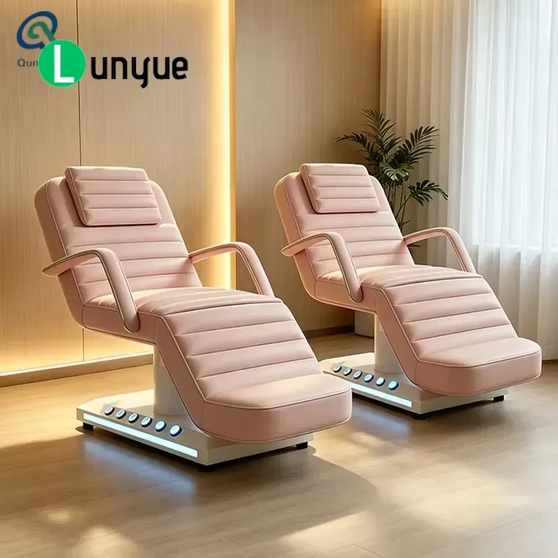 Professional Electric Beauty Bed for Spa Luxury Facial Massage Table with LED Light Foot Pedal Armrest Adjustable