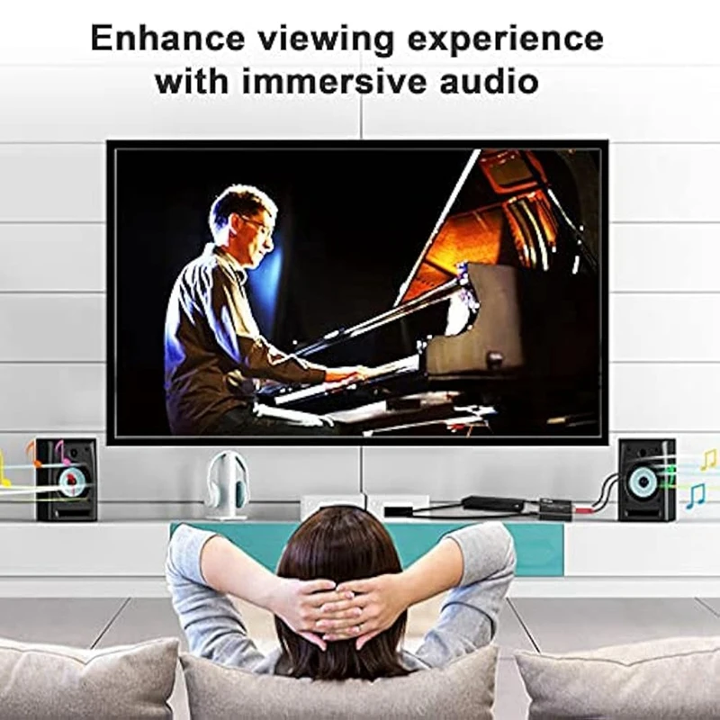 Schwarzer digital-Analog-Audio-Konverter, 192 kHz DAC, optisch und koaxial zu analogem Stereo, L/R RCA + 3,2 Fuß optisches/koaxiales Kabel