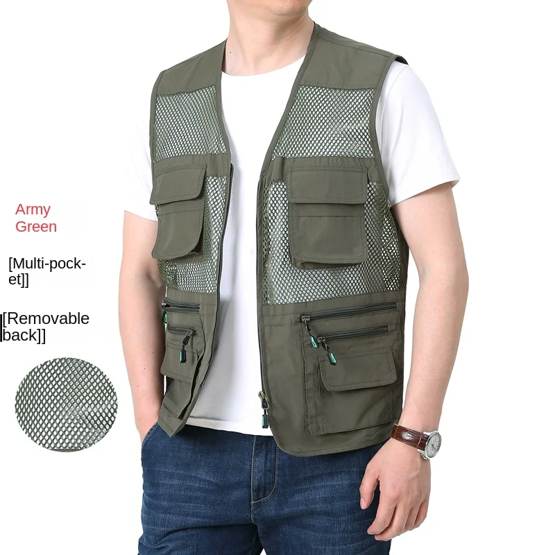 Summer Vest Mesh Men Sleeveless Parka Man Tactical Jackets Work Multi-pocket Jackets Men\'s Clothing Hunting Coat