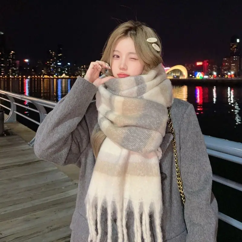 

New Design Thick Loose Scarf for Women Fashion Winter Warm Plaid Scarves Neckercheif Lady Korean Style Neck 2024 Warm R38