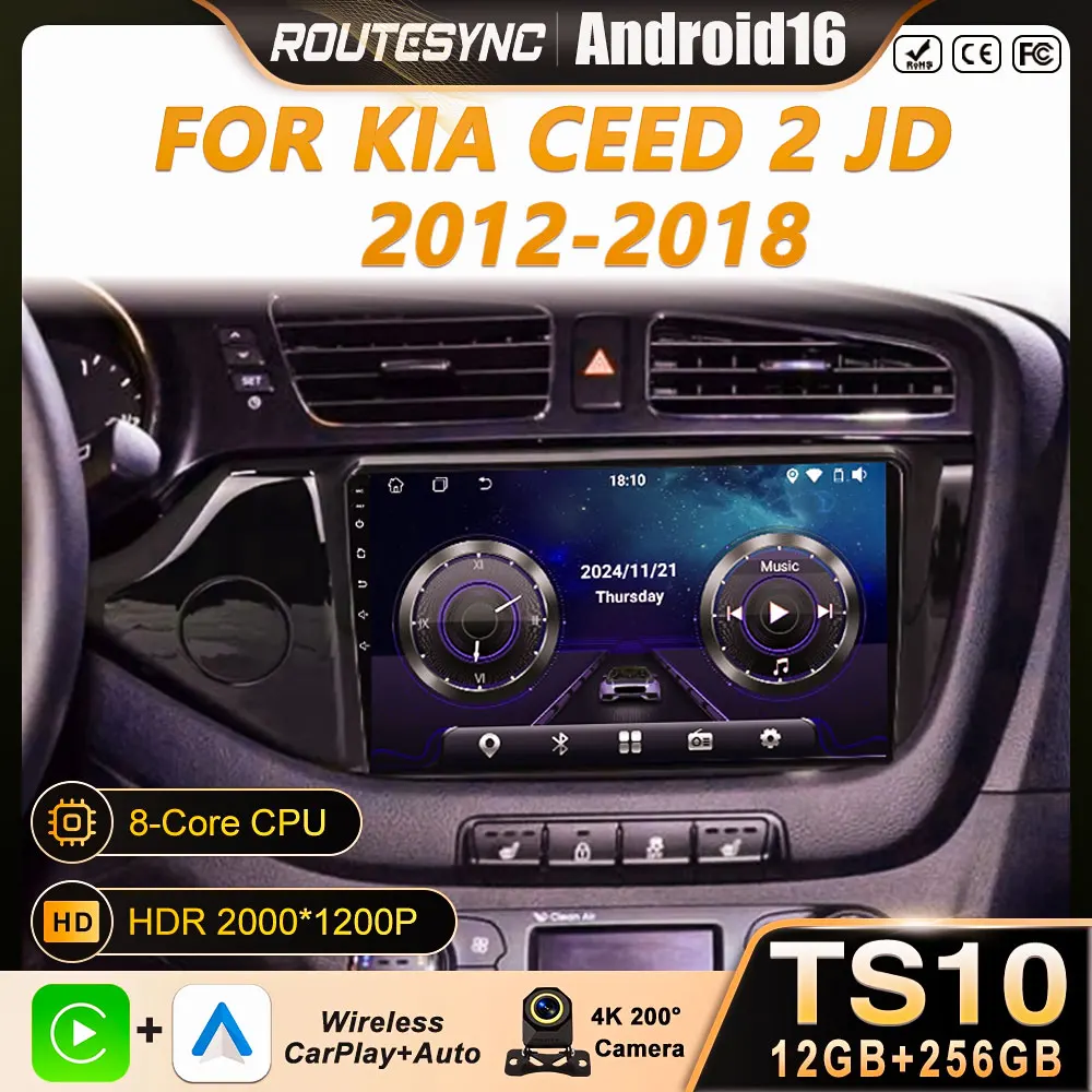 Android Auto Carplay For Kia CEED 2 JD 2012 - 2018 Car Radio Stereo Multimidia Player GPS Navi Bluetooth Stereo QLED Screen WIFI