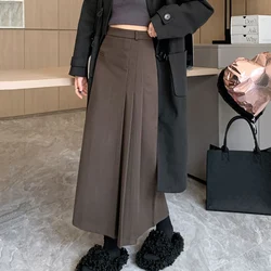 Rimocy Vintage Pleated High Waist Skirt Women Autumn College Style Suit A-Line Skirt Woman Back Zipper Mid Length Skirts Female