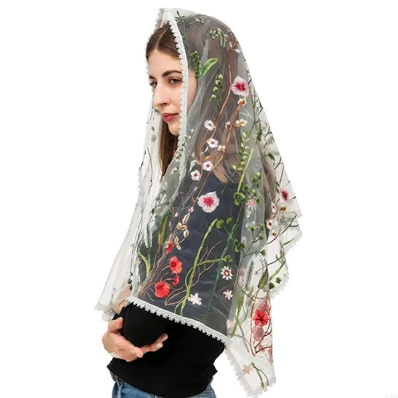 P88a Church Shawl Wraps Women hijab geborduurd geborduurde bloemen sjaalsblaasje sjaal