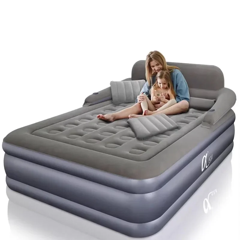 Triple Layer Inflatable Air Mattress Extra Thick High Raised Double Single Bed for Home Guest Waterproof Foldable Travel Storage