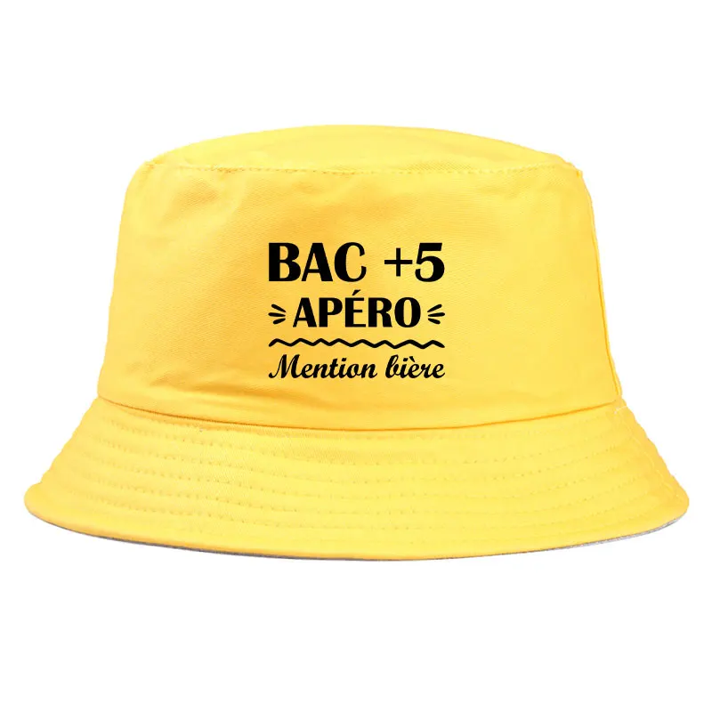 BAC + 5 APERO estampado Bob sombrero de cubo Reversible mujer hombre al aire libre mención diaria Biere sol pescador gorra Unisex adulto Panamá gorras