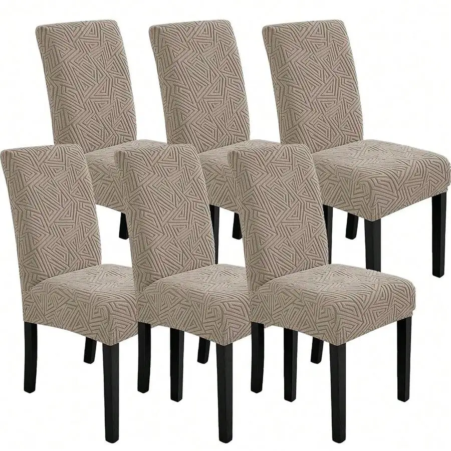Stretch Spandex Chair Covers For Dining Chairs Set Of 6, Khaki | New Dining Chair Cover, Snug Fit, Washable, Scratch-Resistant,
