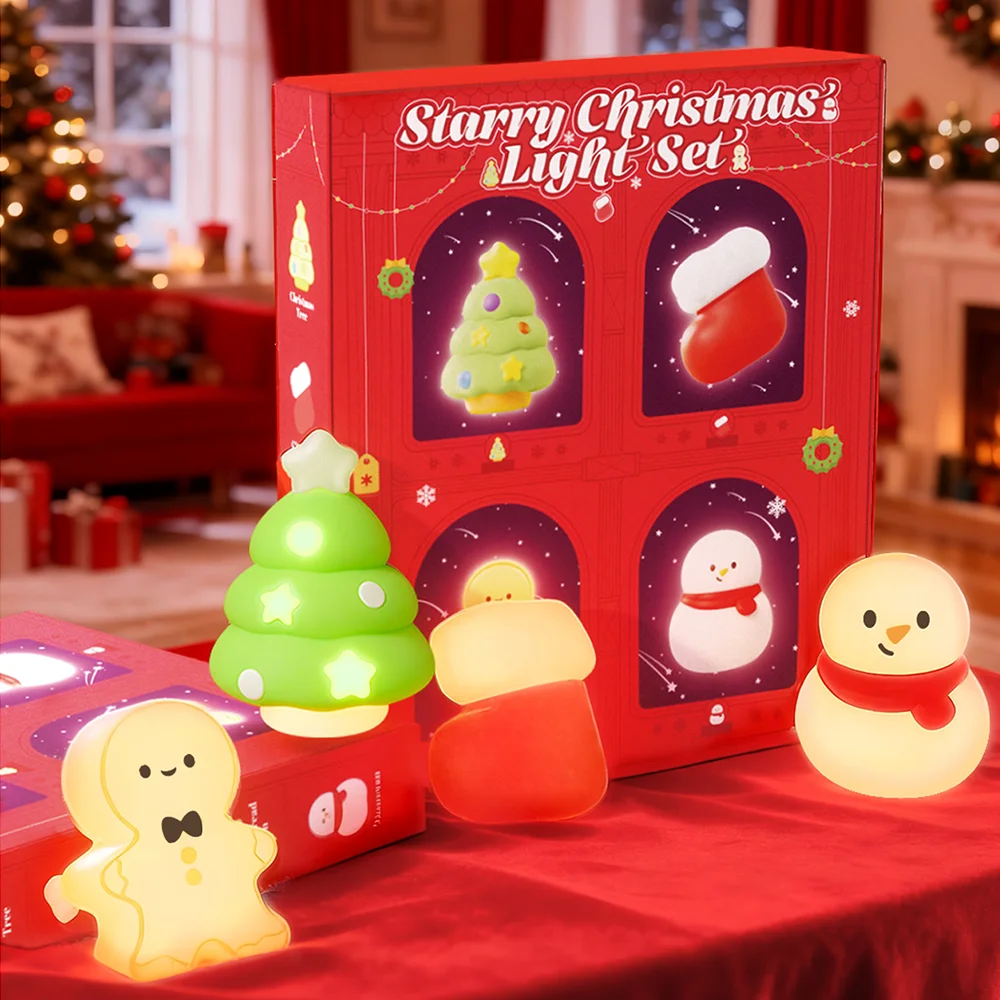 Christmas Gift 4pcs Magnetic Night Light Fridge Magnet Home Room Decoration Fridge Sticker Nightlight Xmas Gifts Box for Friends