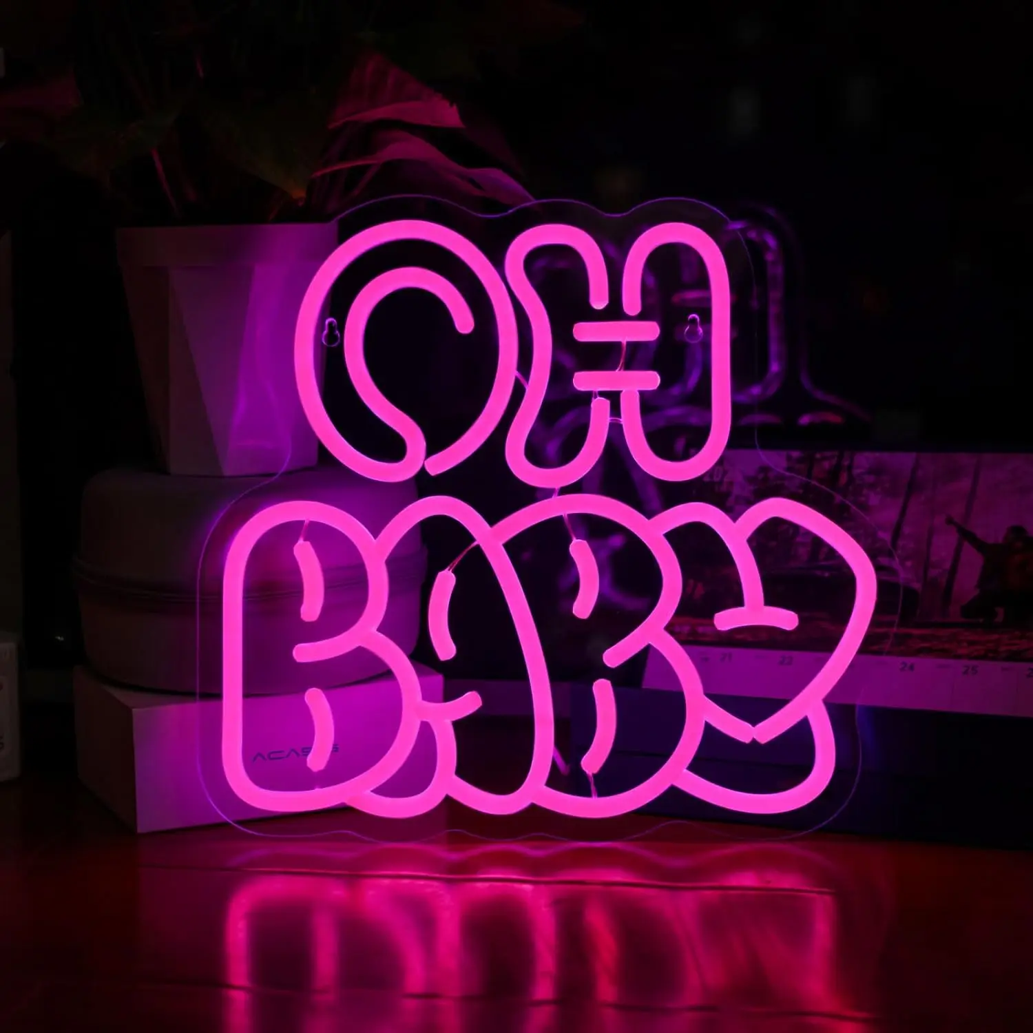 Oh Baby Pink Neon Sign Cute Quote LED Wall Art Acrylic USB Powered Dimmable Light For Nursery Bedroom Party Shower Gift Decor