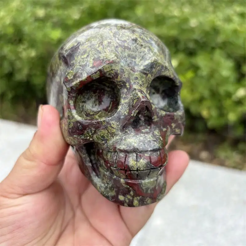 Natural Dragon Blood Stone Skull Carving Reiki Healing Fengshui Stone Home Office Decoration Holiday Gift 1PCS