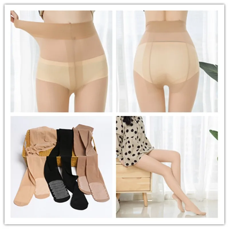 

2PCS Women Summer High Waist Imitation Silk Plus File Thin Stockings Arbitrary Cut Elastic Pantyhose Foot Cotton Bottom 100d