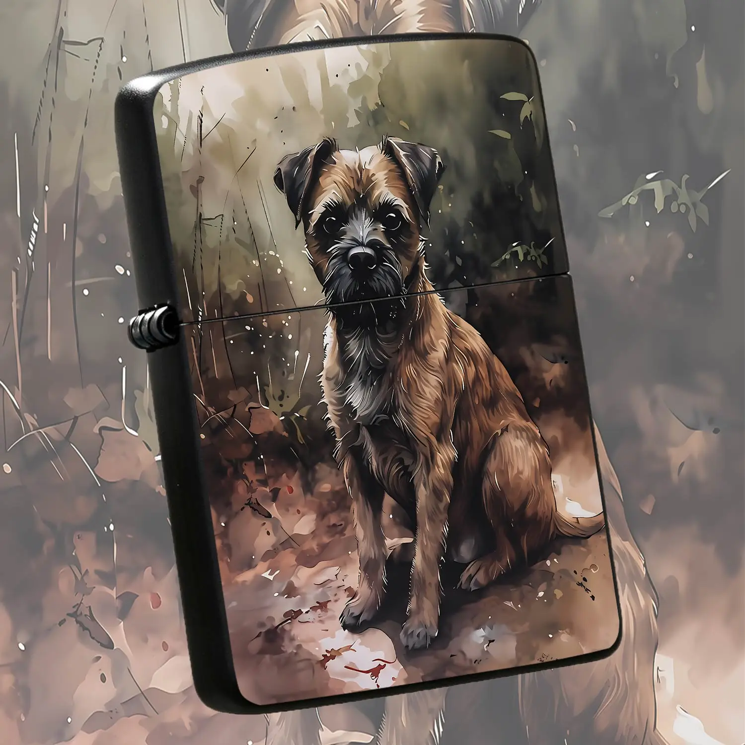 Adorable Border Terrier Art Print Lighter, Retro Forest Style Hand-painted Pet Pattern Igniter, Portable Practical Accessory for Outdoor Camping, Lighting Candles and Daily Use, Thoughtful Gift for Pet Lovers and Home De A Humorous And Inte