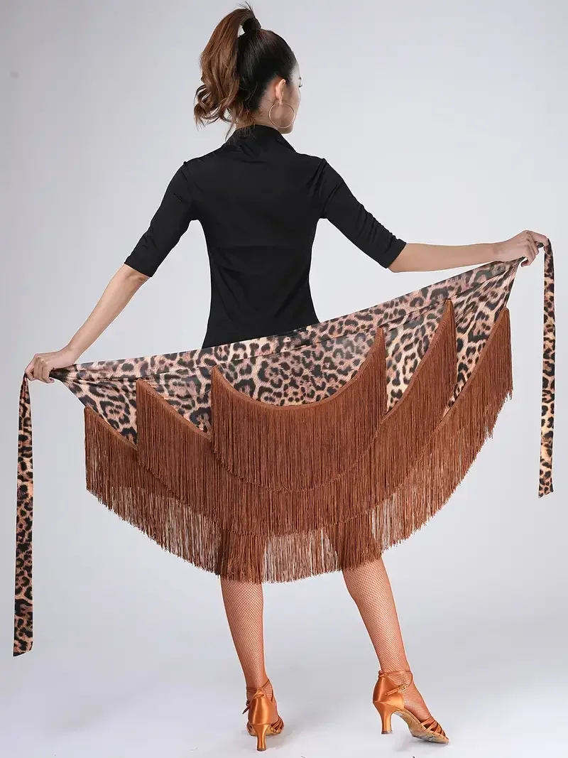 Jupe ronde à imprimé Léopard pour femmes, jupe courte extensible à pampilles, danse latine, tango, salle de Rh, Security ew,