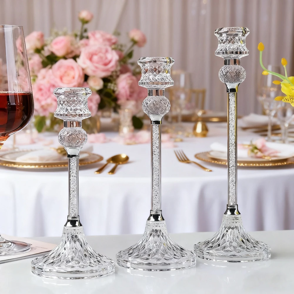 Europäischer Transparenter Kristall-Diamant-Kerzenhalter Romantisches Kerzenlicht-Dinner Kerzenständer für Hochzeiten Tisch Heim Raumdekoration