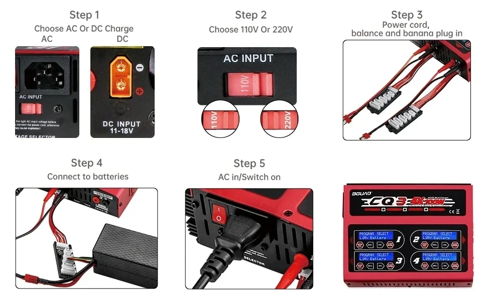 BGUAD CQ3 100W 10A 1-6S AC100-240V DC11.0V-18.0V Balance Charger
