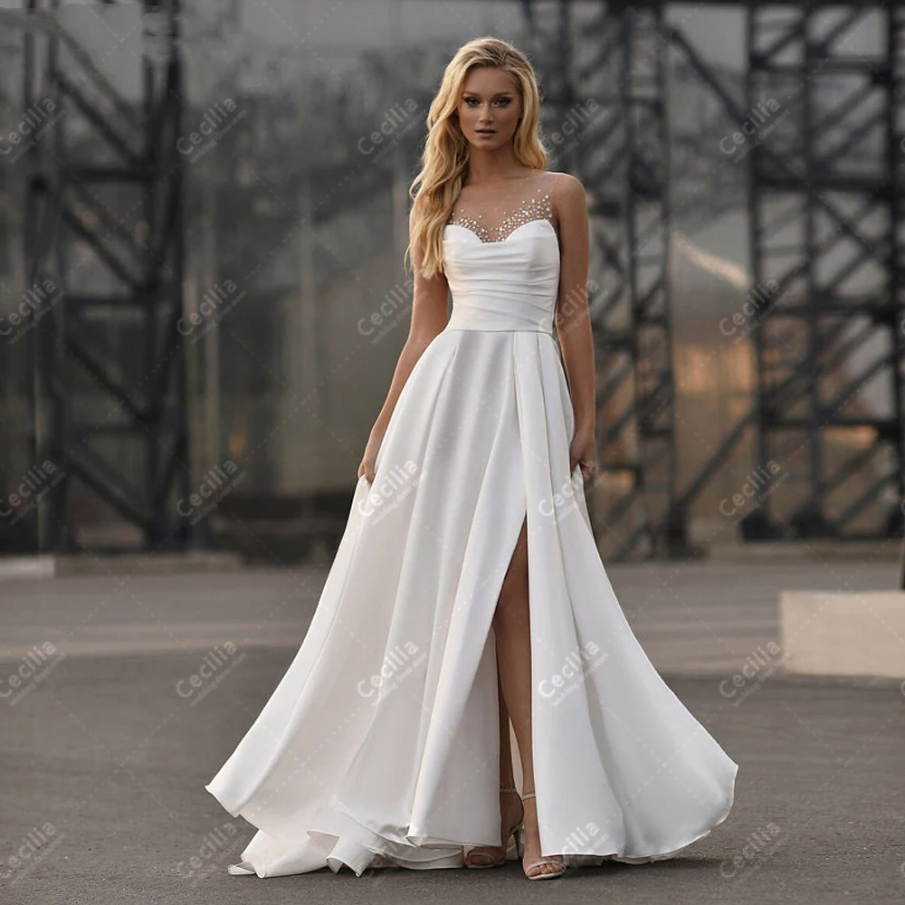 

Simple A-Line Wedding Dresses Satin Bridal Gowns Sweetheart Sleeveless Robes For Formal Party Elegant Vestidos De Novia 2024