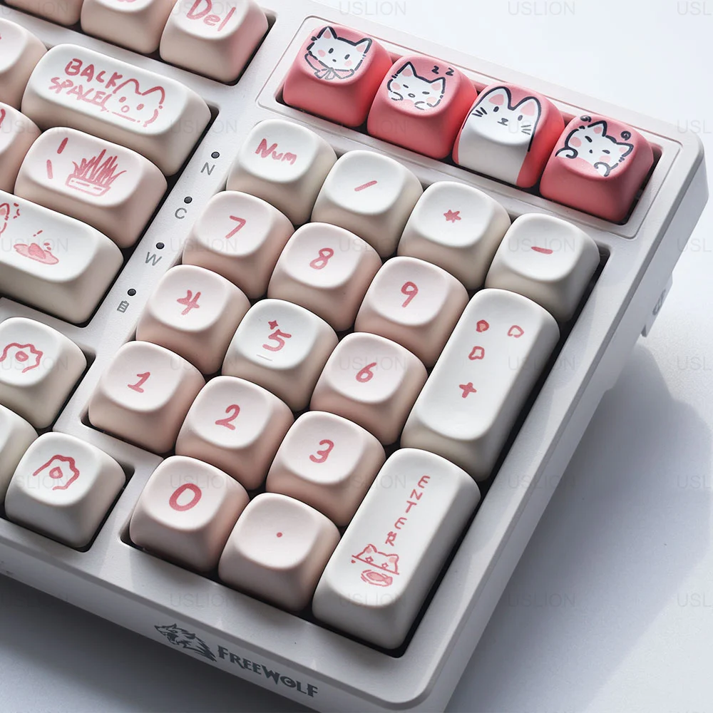 Uslion 139 Tasten Tasten kappen rosa Miau Katze Thema Moa Profil pbt Kep Kappen für antike Tasten Gaming mechanische Keyborad