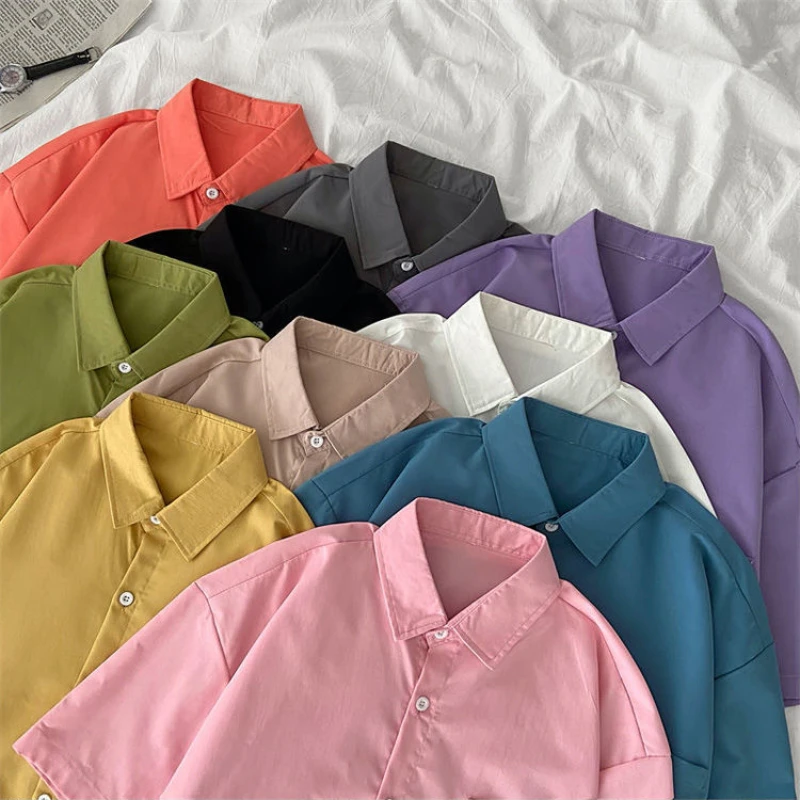 Chemise à Manches Courtes pour Femme, Simple et Décontractée, Poches Élégantes, Col Rabattu, Couleur Unie, Assortie avec Tout, Été