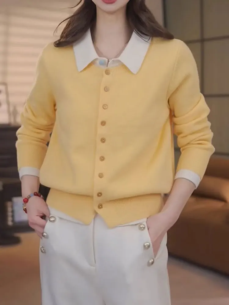 

Корейский вязаный длинный светящийся удобный свитер, повседневный шикарный дизайн на пуговицах, модный трикотаж, топ для отдыха, ленивый топ