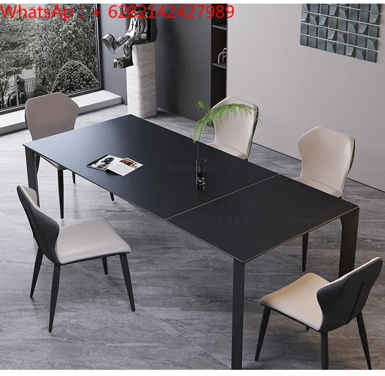 

Minimalist retractable size apartment rectangular rock table luxury home designer table and chair combination customized