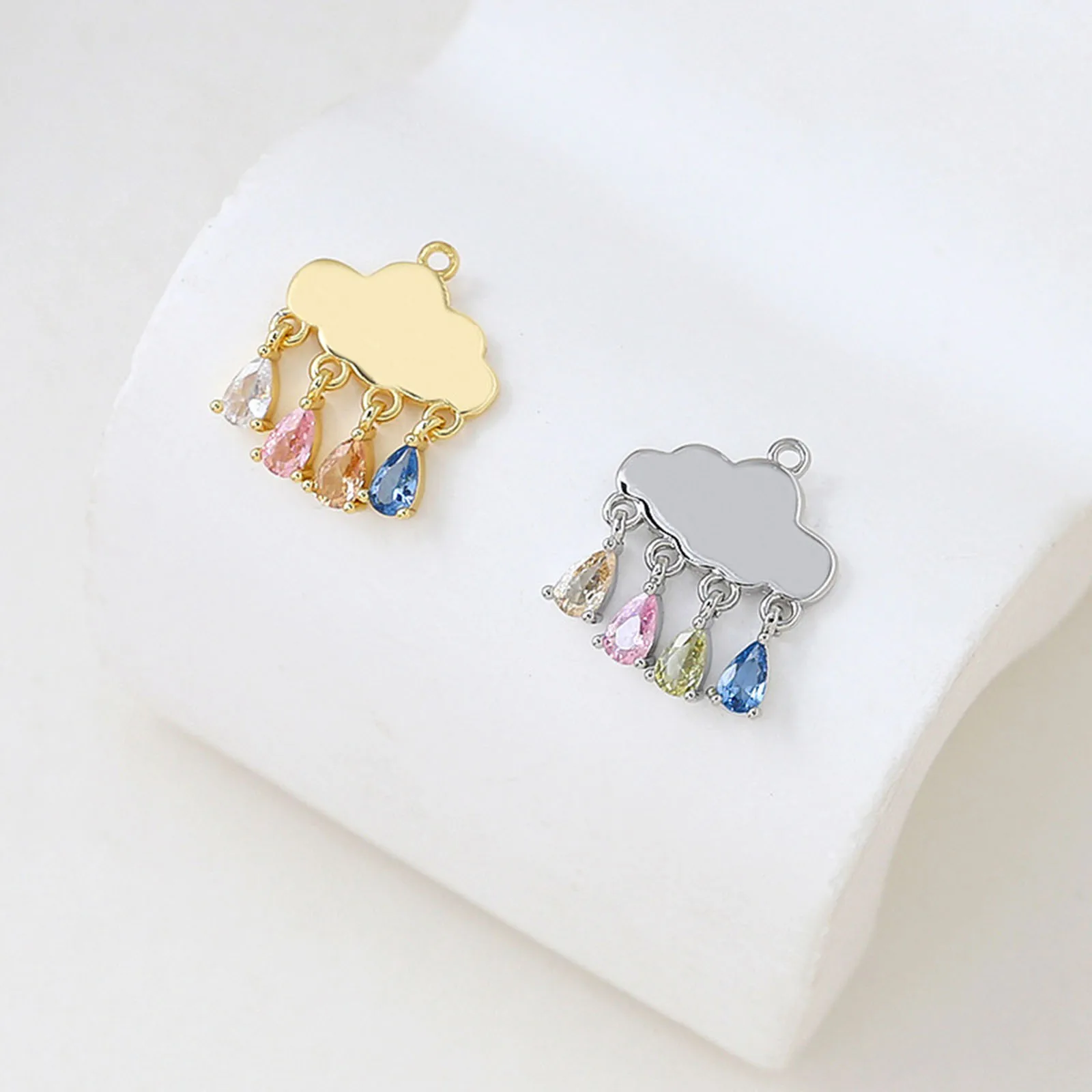 Cloud Drop Rhinestone Charms Pendants Copper Weather Collection Charms Multicolor Charms for DIY Jewelry 19mm x 16mm, 1 Piece