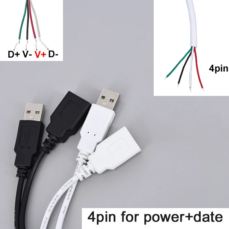 USB 2.0 5V 4pin diy usb Male Female Jack Connector Cable Power Extension Cable black white 30cm 100cm P1