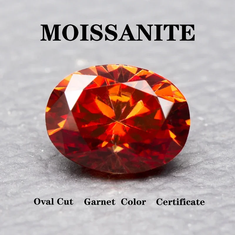 

Moissanite Stone Oval Cut Garnet Color for Charms Jewelry Making DIY Ring Necklace Earrings Main Materials with Certificate