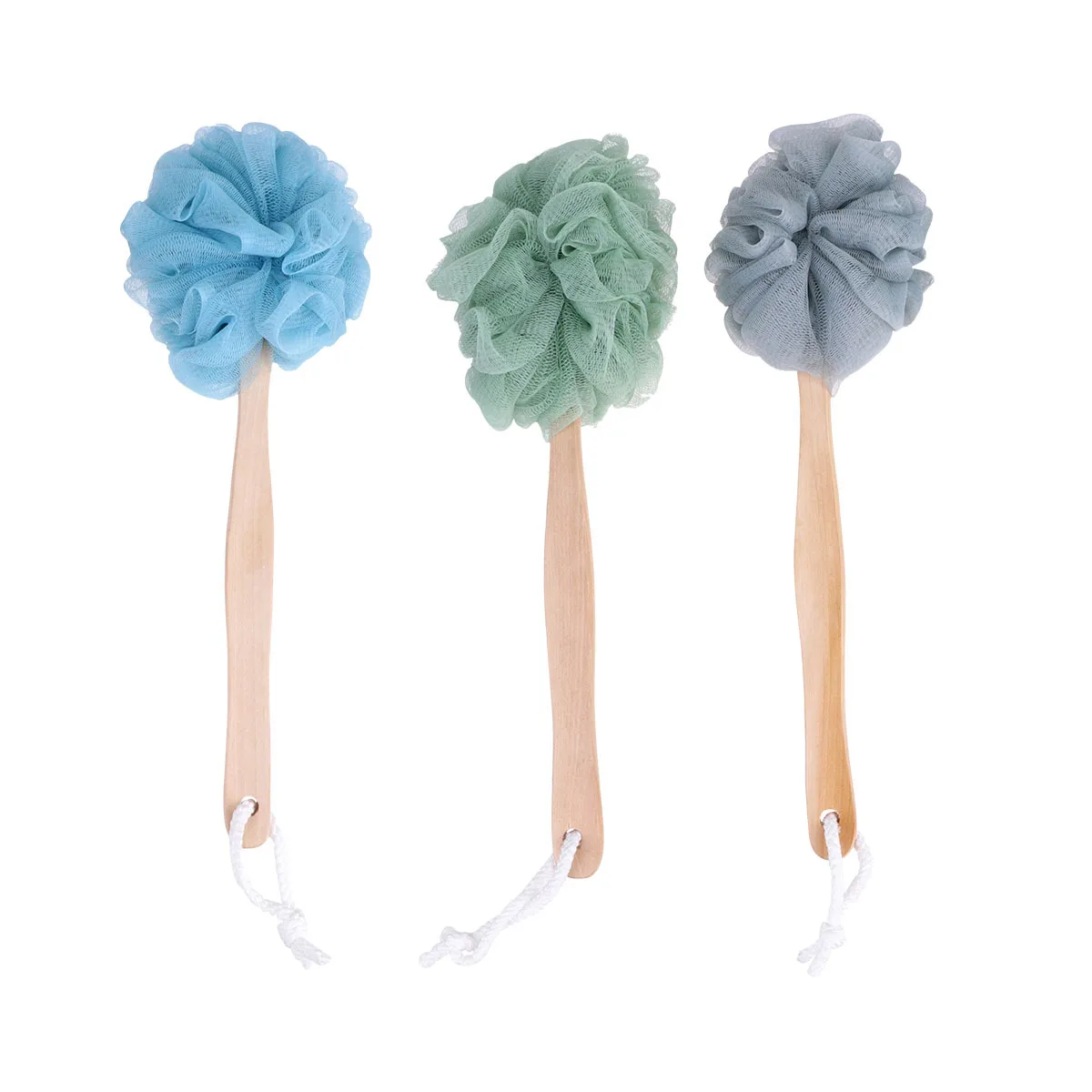 

3Pcs Bath Balls Nylon Exfoliating Brushes Long Handle Scrubber Back Body Grey Blue Green Long Handle Bath Balls