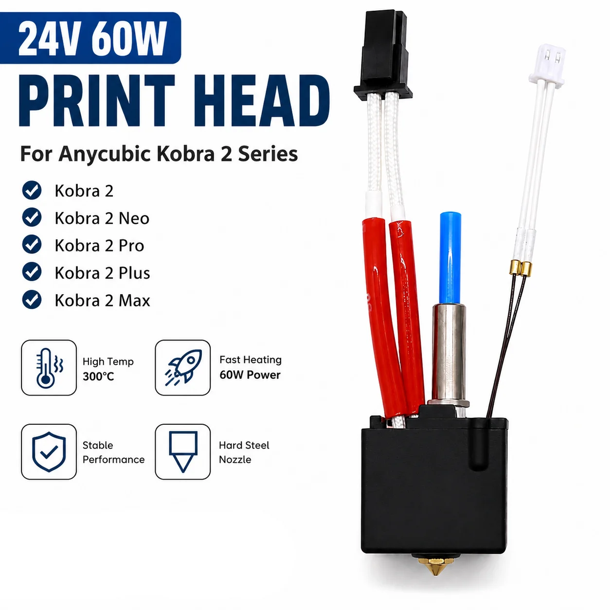 24V 60W Druckkopf für Anycubic Kobra 2 Kobra 2 Neo Kobra 2 Pro Kobra 2 Plus Kobra 2 Max 3D-Drucker Hotend-Kit Hartstahldüse – Detail 2