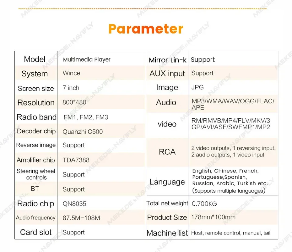 Navifly العالمي 7 بوصة راديو السيارة ستيريو شاشة تعمل باللمس Carplay MP5 الذكية الوسائط المتعددة مشغل فيديو كاميرا الرؤية الخلفية AUX Autoradio