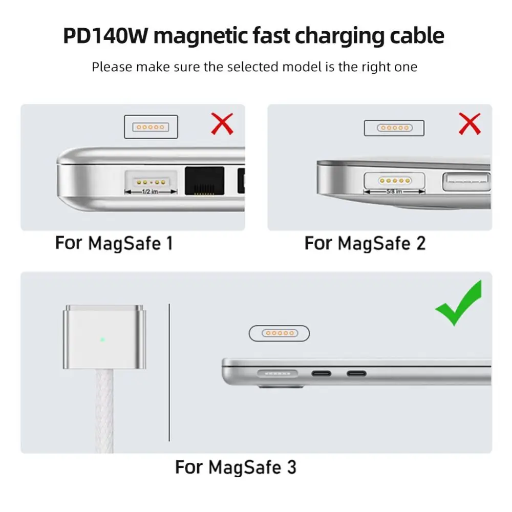 2M USB Type C TO MagSafe 3แม่เหล็กชาร์จสายชาร์จแล็ปท็อป PD 140W สำหรับ MacBook air/pro A2442 A2485 A2681
