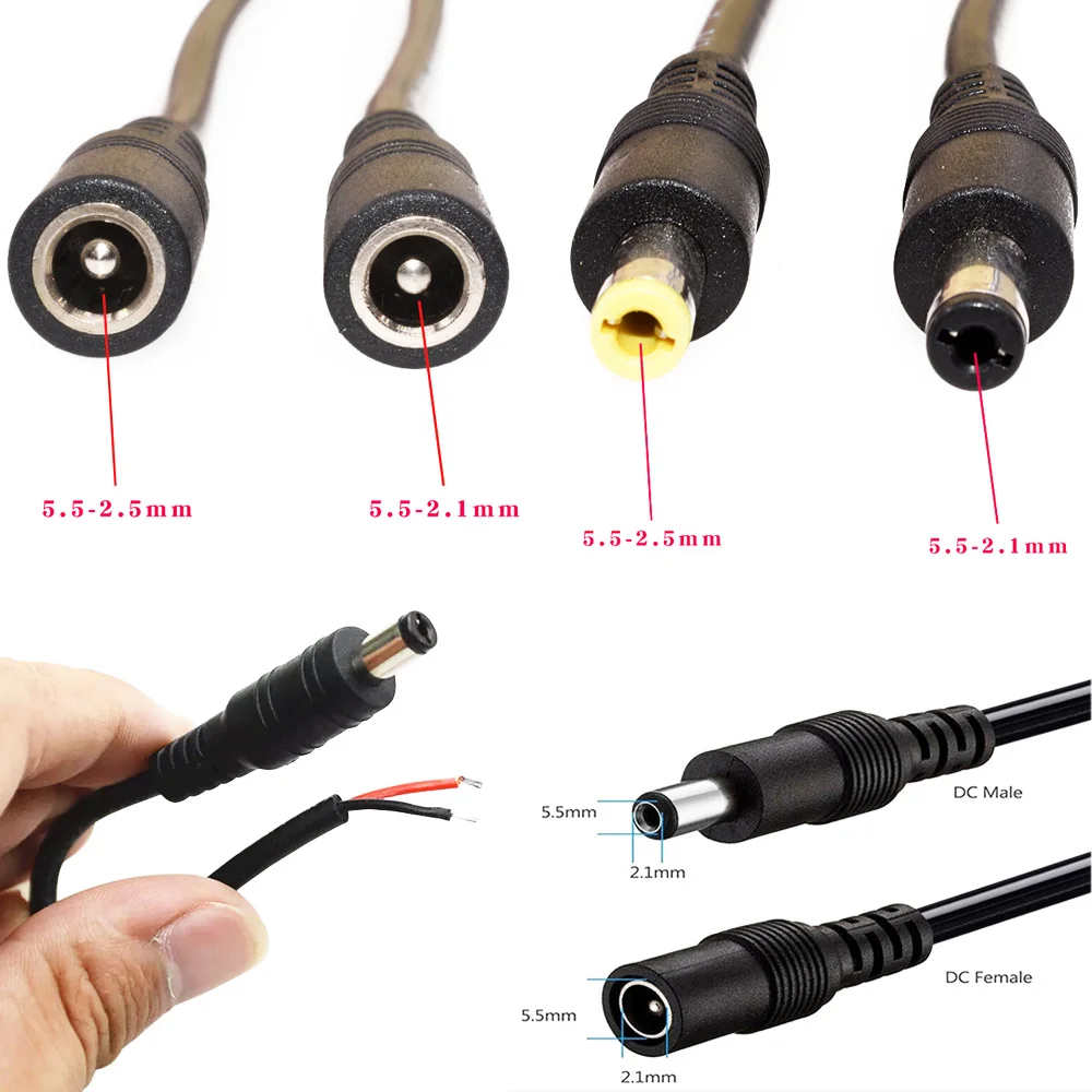 1Pair/2Pcs 12V DC Male Female Power Plug 30CM 18/22AWG Charging Cable 5.5x2.1/2.5mm Conector For CCTV Camera LED Lights Adapter