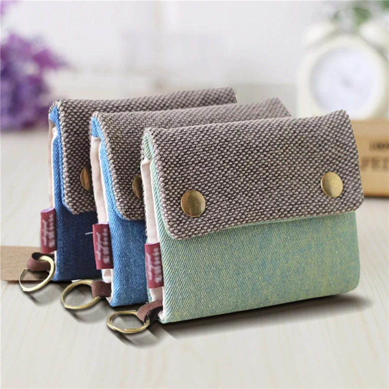 Creative Cartoon Printed Denim Canvas Wallet Minimalist Women S Key Bag Green Deep Blue Light Blue 13.5 * 3 * 10cm