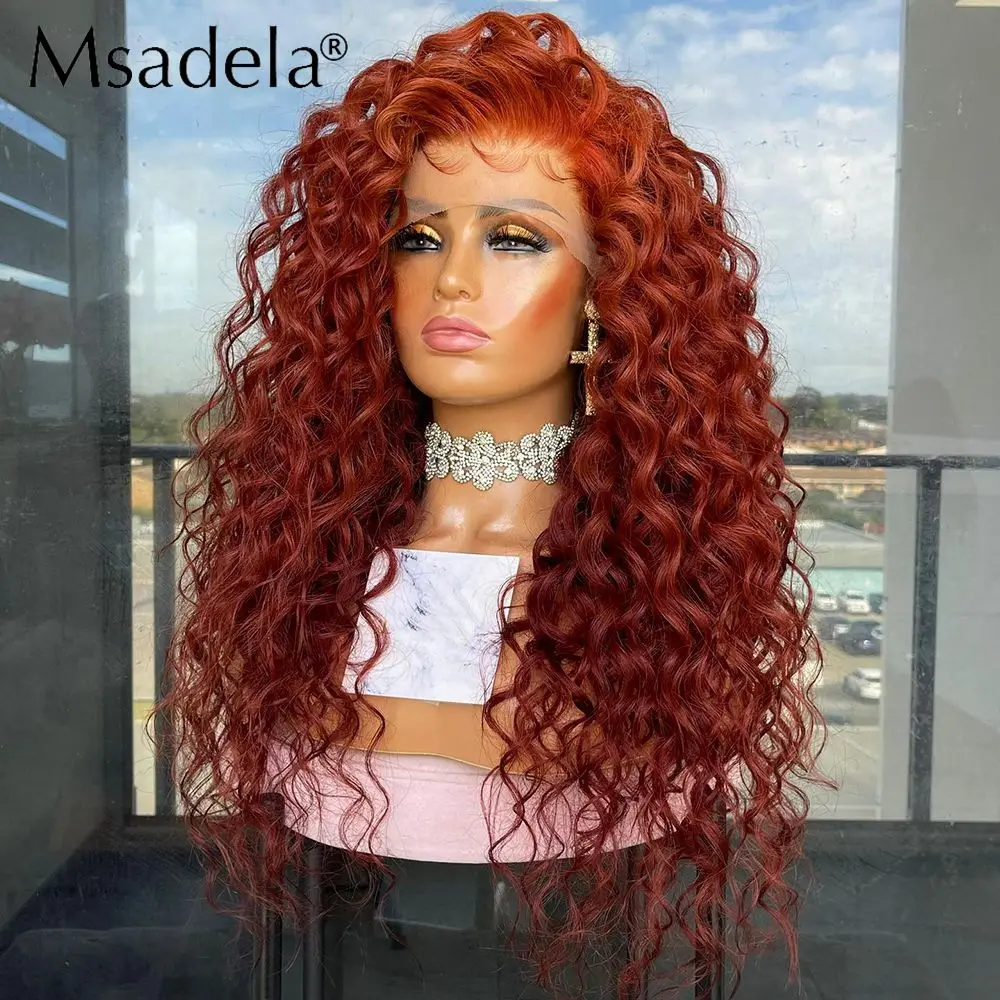 Ginger Orange Color 13X4 Lace Front Deep Curly Wig Glueless Heat Resistant 28 Inch Daily Cosplay Synthetic Wigs For Black Women