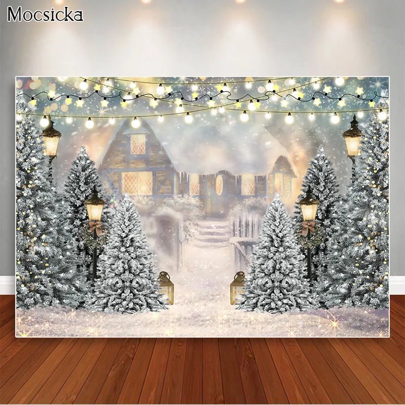 Winter Snowflakes Wonderland Photography Background Christmas Window Snow Backdrop Wooden House Decor Backgrounds Photo Studio