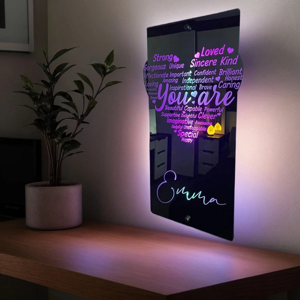 

Rectangle love name vertical mirror, personalized POD name Symphony RGB mirror gift