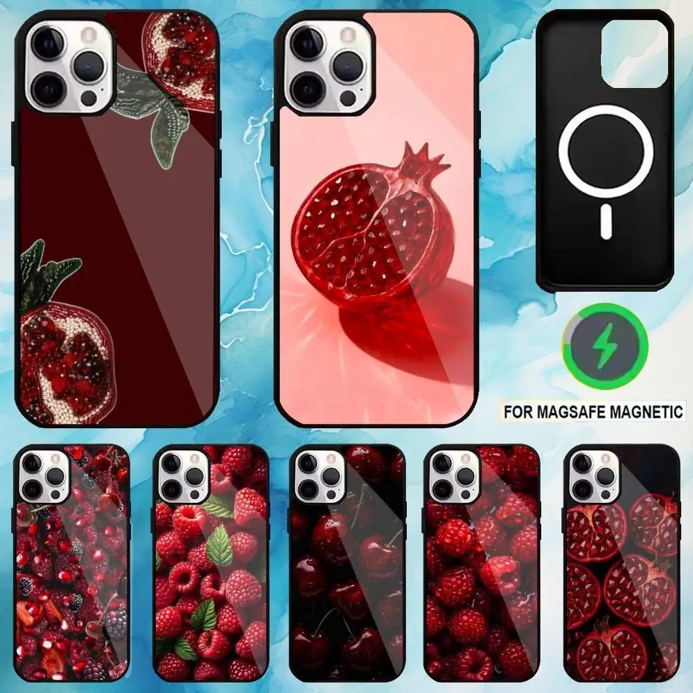 

Чехол для телефона Red Cherry Pomegranate Raspberry для iPhone 17,16,15,14,13,12,11 Plus, Pro Max с магнитной магнитной беспроводной зарядкой Magsafe