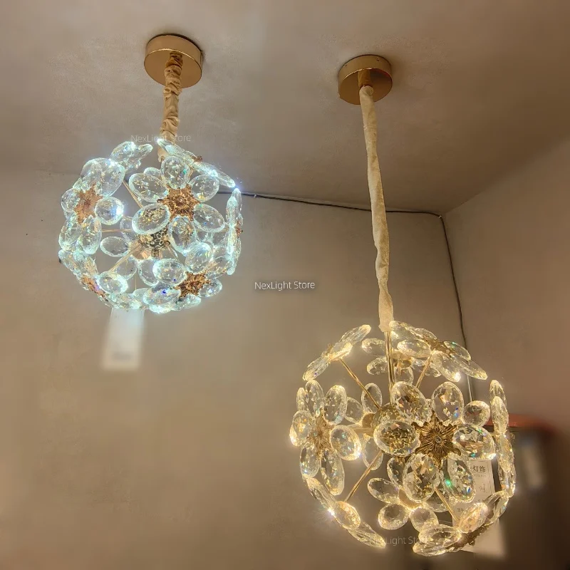 ヴィラ、ロフト、デュプレックス住宅、階段、レストランバーの照明用のフランス製クリスタルフラワーボール雰囲気ペンダントライト